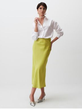 Jimmy Key Limoni High Waist Satin Midi Skirt