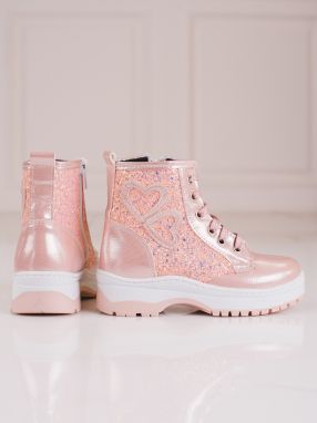 W. POTOCKI Girls' ankle boots with glitter Potocki light pink