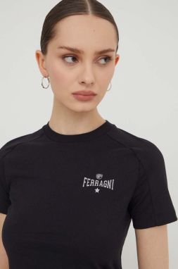Bavlnené tričko Chiara Ferragni STRETCH dámsky, čierna farba, 76CBHC01