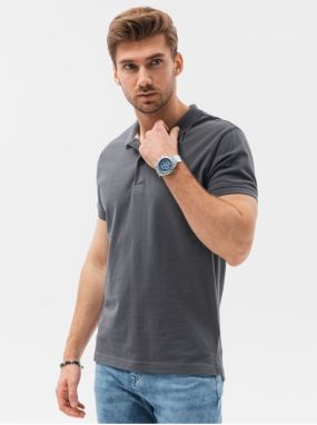 Tmavosivé pánske basic polo tričko Ombre Clothing