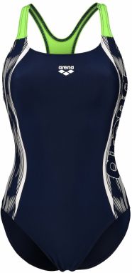 ARENA Športové jednodielne plavky 'PRO BACK GRAPHIC'  námornícka modrá / svetlozelená / biela