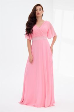 Carmen Powder Chiffon Pleated Long Evening Dress