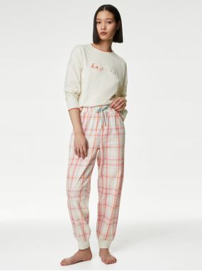 Krémová dámska kockovaná pyžamová súprava Marks & Spencer