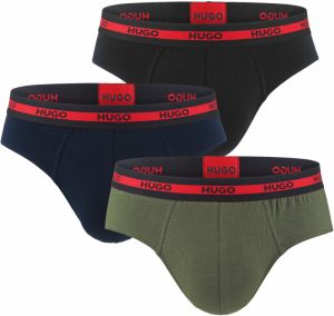 HUGO - slipy 3PACK cotton stretch black & army green color combo z organickej bavlny - limitovaná fashion edícia (HUGO BOSS)