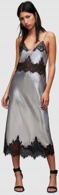 Šaty AllSaints Ophelia šedá farba, midi, rovný strih