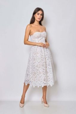 Biele čipkované midi šaty Salma