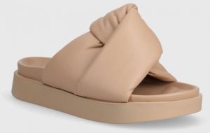 Kožené šľapky Inuikii Soft Crossed dámske, béžová farba, na platforme, 70104-140