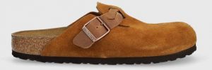 Semišové šľapky Birkenstock Boston Braided dámske, hnedá farba, 1026713