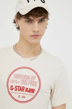 Bavlnené tričko G-Star Raw béžová farba, s potlačou