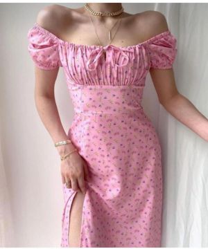 Laluvia Pink Floral Print Slit Dress