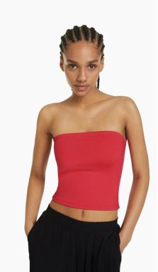 Laluvia Red Strapless Crop Blouse