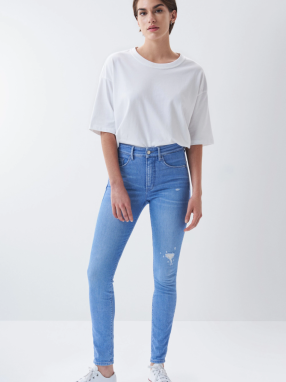 Modré dámske skinny fit rifle s potrhaným efektom Salsa Jeans Secret Glamour