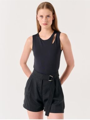 Jimmy Key Black Straight Cut Normal Waist Straight Voile Shorts