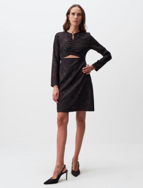 Jimmy Key Black Round Neck Long Sleeve Patterned Mini Dress