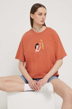 Bavlnené tričko Volcom x ARTHUR LONGO dámske, oranžová farba