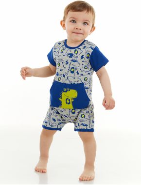 Denokids Super Dino Baby Boy Gray Summer Jumpsuit