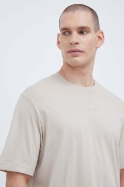 Bavlnené tričko adidas béžová farba, jednofarebný
