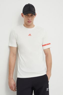 Bavlnené tričko adidas pánske, béžová farba, jednofarebné, IS2870