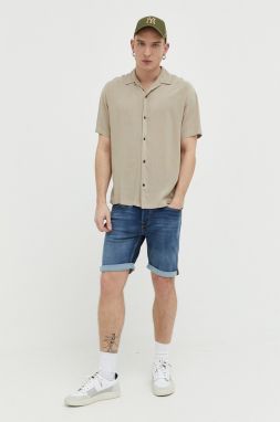 Košeľa Jack & Jones JJEJEFF pánska, béžová farba, voľný strih