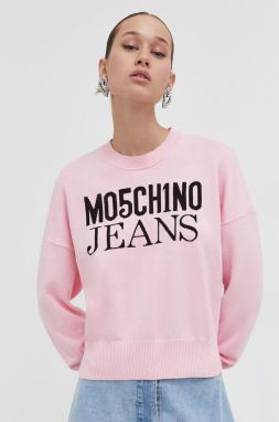 Bavlnený sveter Moschino Jeans ružová farba, tenký