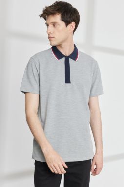 ALTINYILDIZ CLASSICS Pánske sivé melanžové slim fit polo tričko s krátkym rukávom s krátkym rukávom.