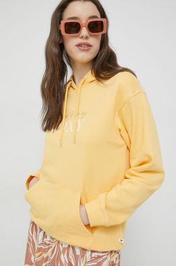 Mikina Roxy dámska, žltá farba, s kapucňou, s potlačou