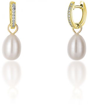 JwL Luxury Pearls Pozlátené kruhové náušnice á la vojvodkyňa Kate s pravou perlou a zirkónmi 3v1 JL0686