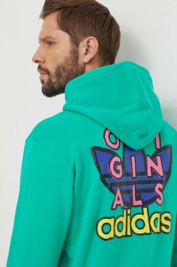 Bavlnená mikina adidas Originals pánska, zelená farba, s kapucňou, s potlačou, IM9685