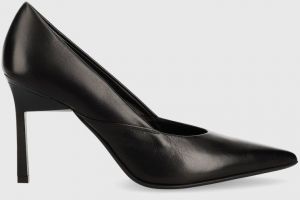 Kožené ihličky Calvin Klein GEO STILETTO PUMP 90 čierna farba, HW0HW01769