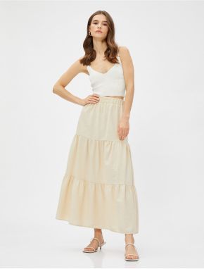 Koton Elastic Waist, Tiered Long Skirt With Striped