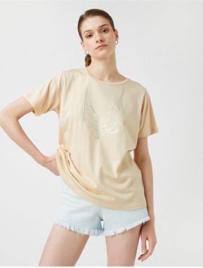 Koton Printed T-Shirt Crew Neck Short Sleeve Modal Blended