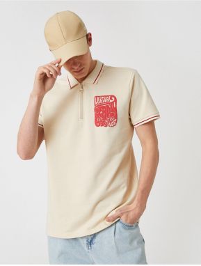 Koton Polo Neck T-Shirt Printed Zipper