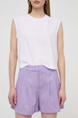Ľanové šortky Silvian Heach fialová farba, jednofarebné, vysoký pás