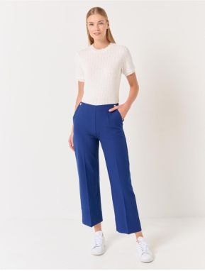 Jimmy Key Navy Blue High Waist Straight Woven Trousers with Pockets