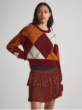 Burgundy women's patterned sweater with alpaca Pepe Jeans Eliot - Women