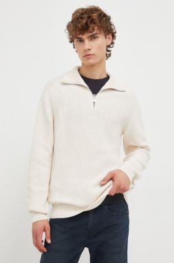 Bavlnený sveter Marc O'Polo béžová farba, s polorolákom