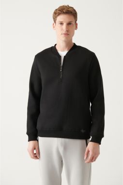 Avva Men's Black Half Zipper Cotton Regular Fit Sweatshirt