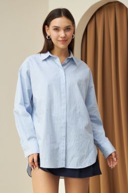 Laluvia Blue Stone Detailed Striped Shirt