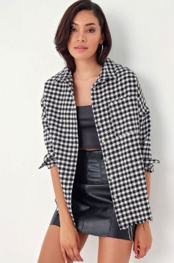 Bigdart 3852 Houndstooth Pattern Shirt - Black