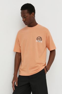 Bavlnené tričko Drykorn ANAYO_GD pánsky, oranžová farba, s potlačou, 52015549295