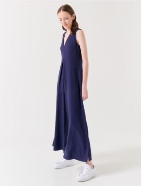 Jimmy Key Navy Blue Loose Fit Regular Length Linen Jumpsuit.