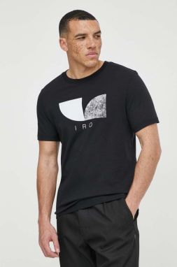 Bavlnené tričko IRO pánsky, čierna farba, s potlačou