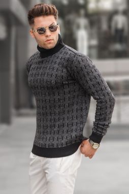 Madmext Black Patterned Turtleneck Knitwear Sweater 5768