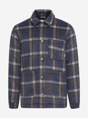 Dark Blue Light Plaid Shirt Jacket Blend - Men