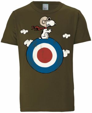 LOGOSHIRT Tričko 'Peanuts - Snoopy Pilot'  modrá / olivová / červená / biela