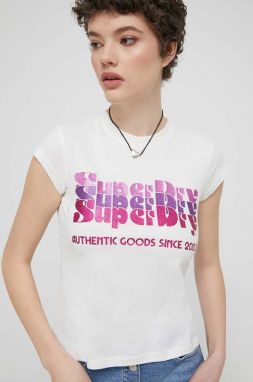 Bavlnené tričko Superdry dámsky, béžová farba