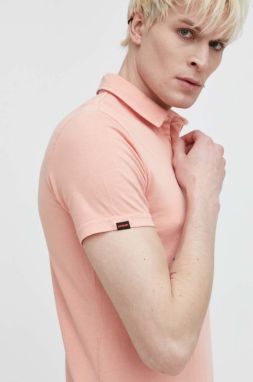 Bavlnené polo tričko Superdry ružová farba, jednofarebný