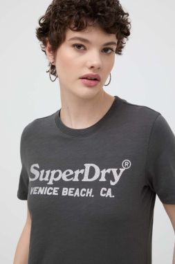 Bavlnené tričko Superdry dámsky, šedá farba