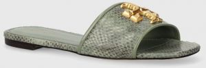 Kožené šľapky Tory Burch Eleanor Slide dámske, zelená farba, 155132.300