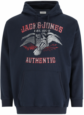 Jack & Jones Plus Mikina 'FONNE'  námornícka modrá / červená / strieborná